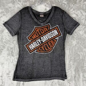 Harley Davidson Motorcycles Womens V Neck T Shirt Gray XL Punta Cana Graphic Tee